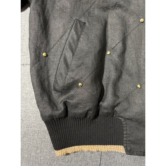Vintage Pia Rucci Jacket Women Medium Black 100% Ramie Studded Gold Bomber - Picture 6 of 6